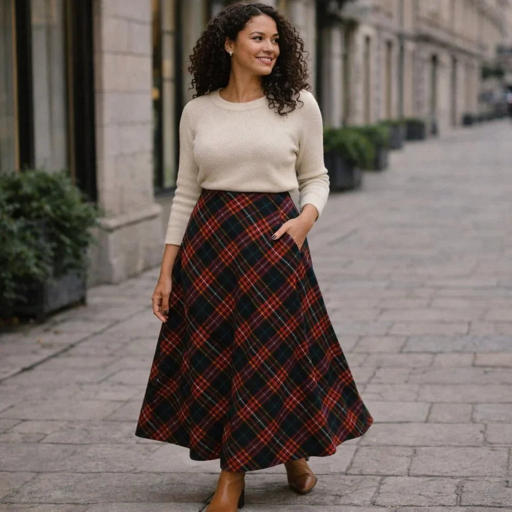 Crazy Horse Plaid A-Line Midi Skirt | Classic Tartan | Made in USA